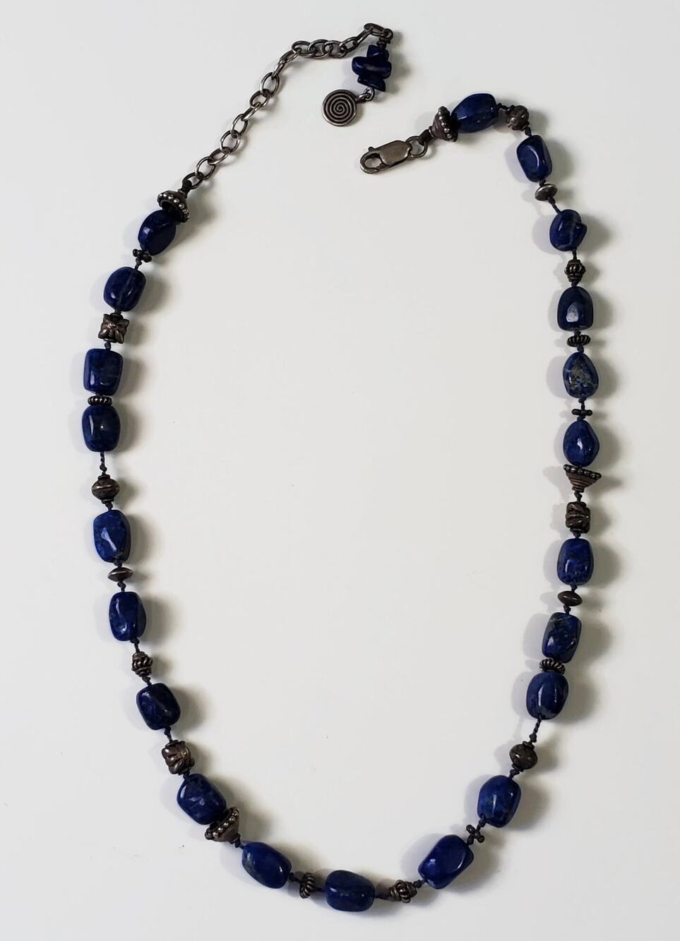 Lapis Lazuli Sterling Silver Bead Hand Knotted Necklace 22 in.